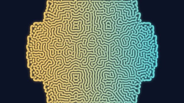 Close-up of glowing yellow and green mandala patterns rotating in a dark background
