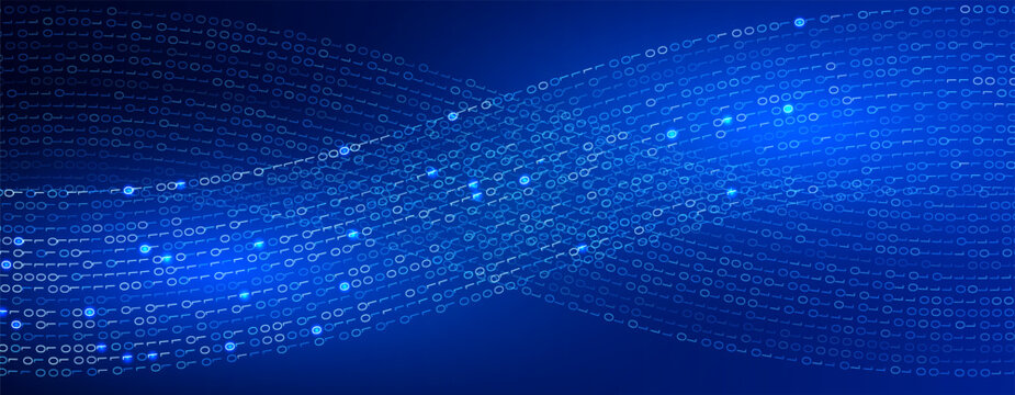 Numbers Binary Code Data Base Digital Processing Visualization. Infinity Digital Transformation Abstract Cyber Tech Pattern. Technology Innovation Forum Banner Presentation BG. Vector Illustration