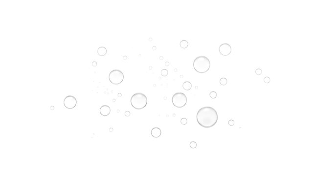 Realistic clear water bubbles, transparent liquid drops and air fizz effervescence isolated on transparent background