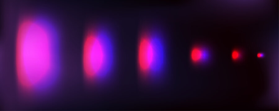Defocused neon glow gradient background with pink purple blue fluorescent light blur effect. Glowing purple neon light flare overlay. For abstract UV design. Vector illustration