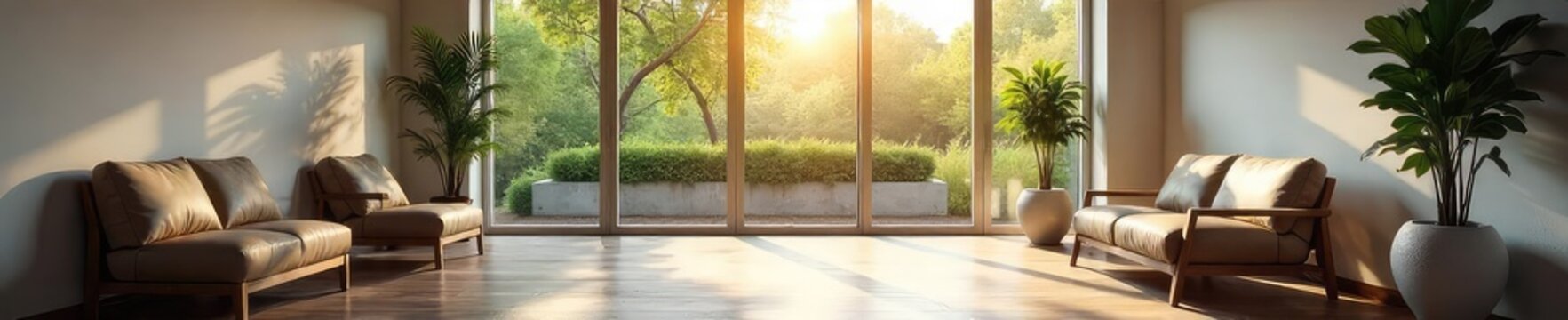 A tranquil, modern mediation center waiting area with comfortable seating and natural light, promoting a peaceful and calm atmosphere for conflict resolution ,  law,  interior,  space