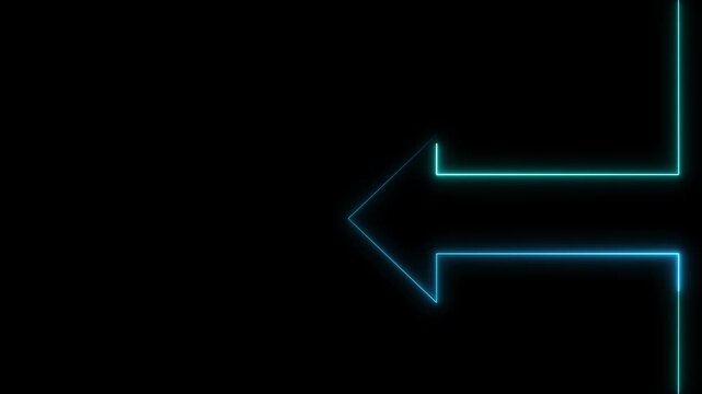 Glowing cyan left arrow outline on a black background, with neon lines suggesting return, back navigation, direction, or interface movement.