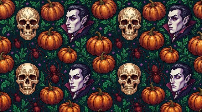 Vampires Skulls and Pumpkins Halloween Pattern