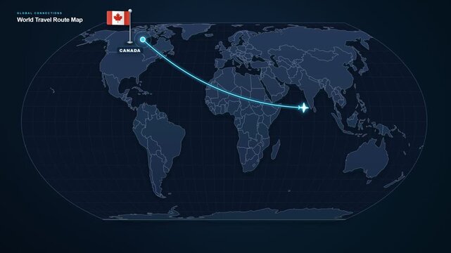 Animated Graphic Interface Showing The Long Distance Transpacific Travel Line Linking Canada To The Philippines.