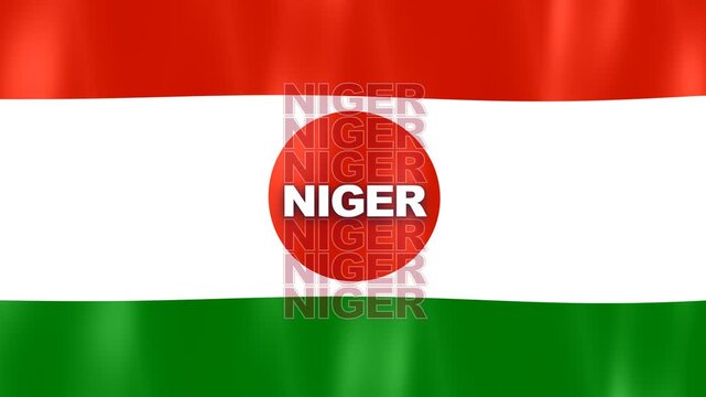Horizontal Orange White Green Tricolor Flag Of Niger Displaying An Orange Disc In The Center With Bold Country Text
