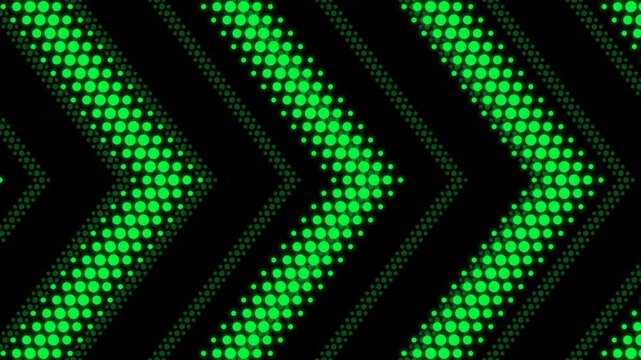 Seamless loop of green halftone arrows moving horizontally on a black background