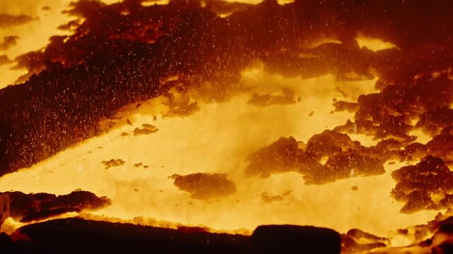 Bubbling Molten Lava Surface with Flying Sparks