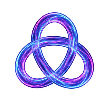 Glowing neon triquetra knot isolated on a transparent background