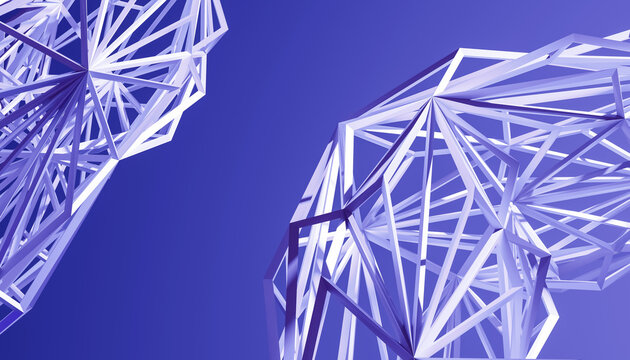 Abstract geometric 3d wireframe structures with blue background