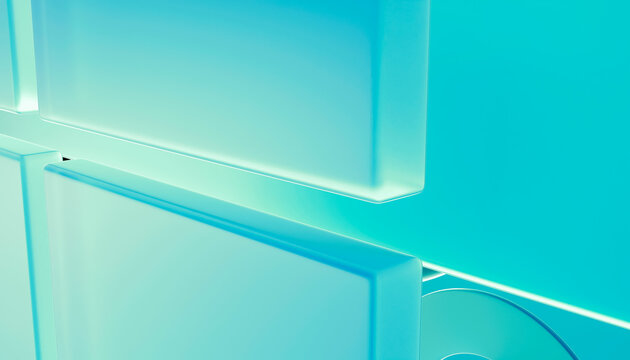 Abstract blue-toned 3d render with geometric rectangles and smooth