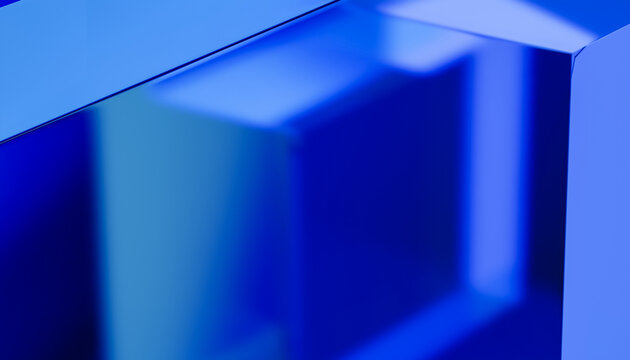 Blue abstract render with geometric shapes and reflective surfaces