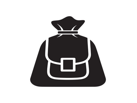 Minimalist backpack silhouette icon with adjustable strap for branding and infographic use