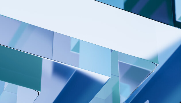 Abstract digital render with geometric glass shapes