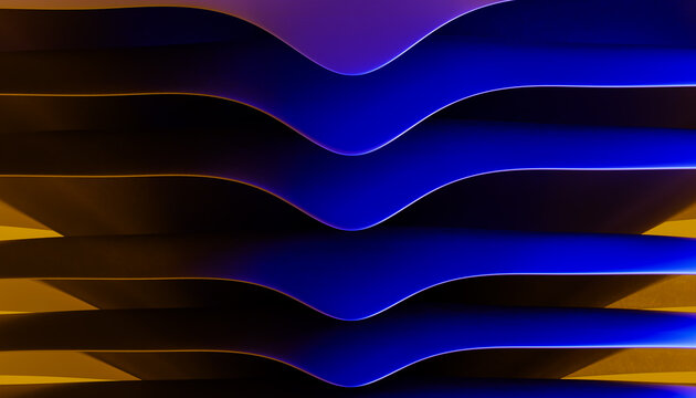 Abstract render background with blue and yellow wavy curves