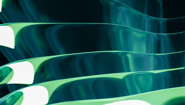 Abstract digital render of smooth green and blue wave shapes