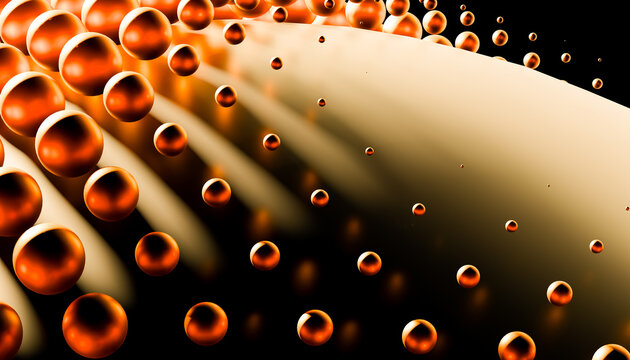 Abstract 3d rendering of floating orange spheres with glowing effect