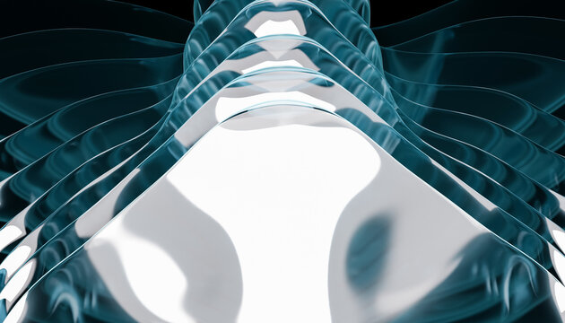 Abstract fluid blue digital render with wavy transparent shapes