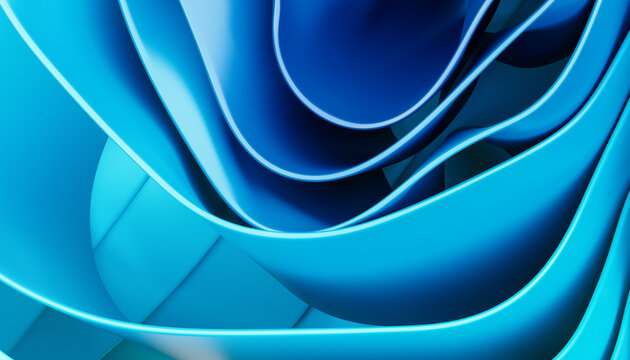 Abstract blue curved ribbons digital art background