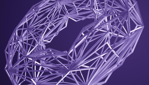 Abstract purple 3d geometric lattice structure in digital art