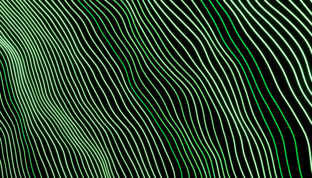 Abstract green glowing wave pattern on dark background