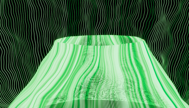 Green glowing abstract 3d digital art sculpture with vertical wavy