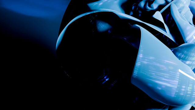Abstract blue futuristic digital art with smooth glossy curves