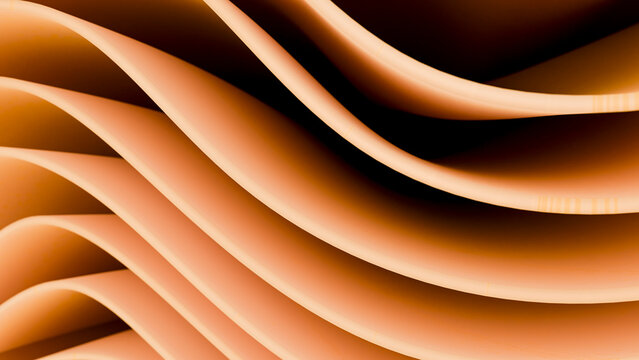 Curved brown paper sheets forming abstract wave pattern