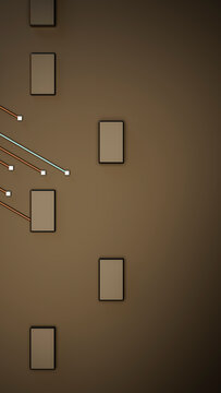 Rectangular digital screens on brown background technology interface