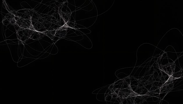 Abstract White Smoke Lines and Curved Fiber Network on Black Background