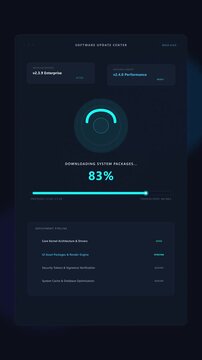 Motion graphic of futuristic user interface screen displaying data and progress bar, digital dashboard