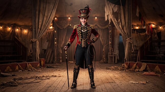 Halloween costumes for ringmaster in vintage circus tent