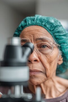 Experienced african american woman concentrating on scientific research using a laboratory microscope