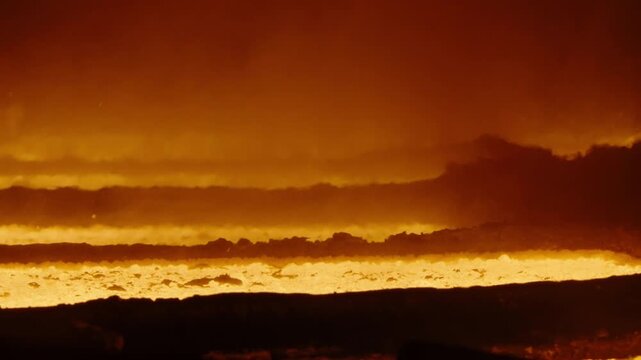 Molten Lava Waves in Fiery Volcanic Crater