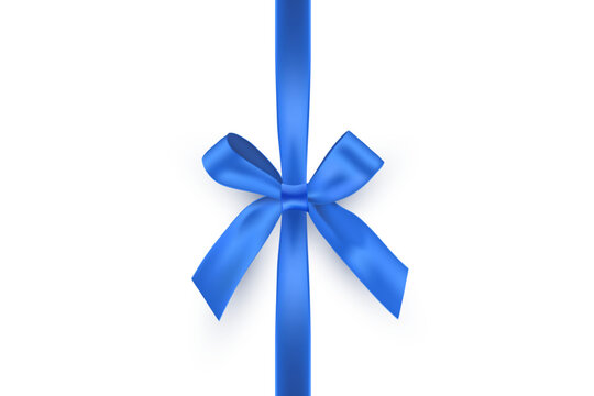 Blue ribbon with bow on white background. Gift wrapping decoration element. Present box decoration. Realistic 3d vector illustration