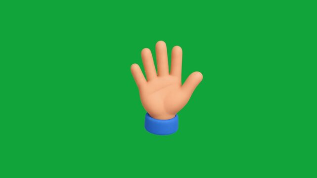 3D Cartoon Open Hand Wave Animation on Green Screen Background for Creative Presentations, Business UI UX Explainer Videos, Social Media Hello Greeting Emoji and Waving Palm Gesture Overlay