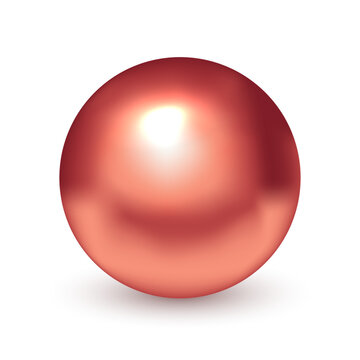 Metal red ball. 3D color metallic sphere with soft reflections, smooth gradient and shadow. Glossy reflective bead. Realistic vector illustration.
