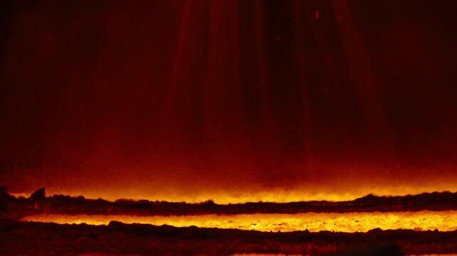 Close-Up of Molten Lava Flow with Glowing Embers and Heat Haze