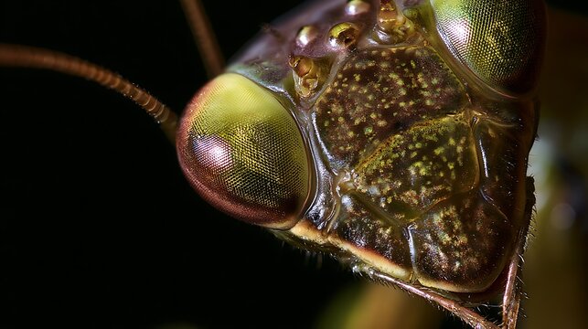 Extreme Macro Close Up of a Praying Mantis Head.