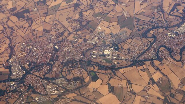 High Aerial View of Montaigu-Vend&eacute;e, a commune nouvelle in Western France, created in January 2019 by merging five former communes.