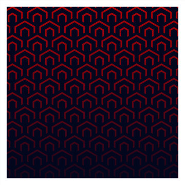 Seamless Geometric Hexagonal Arch Pattern with Red Line Motif on Dark Navy Background, Modern Abstract Repeating Pattern for Textile, Wallpaper and Surface Design
