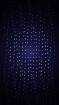 Seamless loop of glowing binary code numbers (0 and 1) moving on dark background. Ideal for cybersecurity, big data visualization, AI tech concepts, web design, and digital matrix backgrounds.
