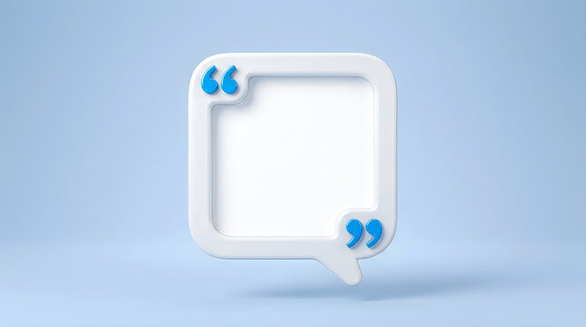 3D speech bubble with quotation marks on a blue background with copy space