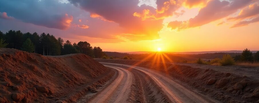 Sunrise over a pristine new home building site, freshly graded land ready for foundation work Ideal for real estate, construction, and development marketing , lot, excavator, infrastructure