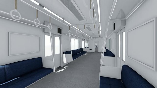 無人の電車車内を進む3DCGアニメーション