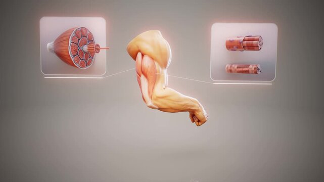 Conceptual 3D animation of triceps muscle anatomy in the human arm