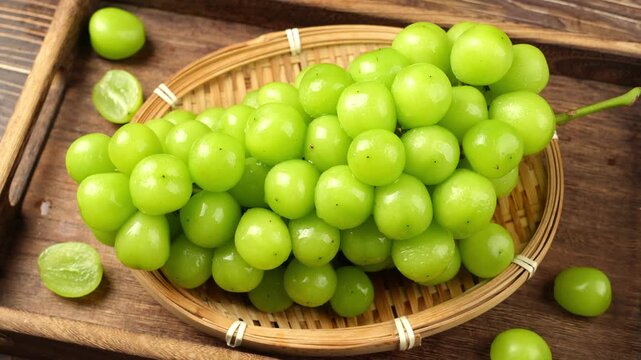 closeup of seedless green Shine Muscat grape background