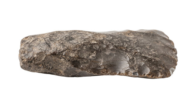 Ancient flint stone tool, prehistoric hand axe artifact, primitive stone age scraper with knapped edges, archaeological specimen of early human technology isolated PNG with Transparent Background