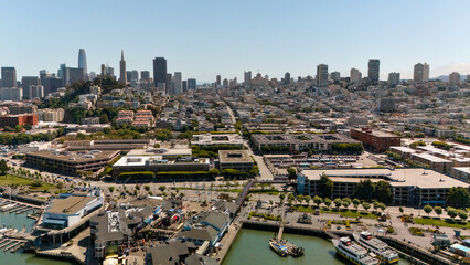 Fototapeta premium Aerial view of San Francisco skyline with marina and city streets