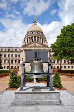 Mississippi State Capitol Building With Liberty Bell Replica and Golden Dome