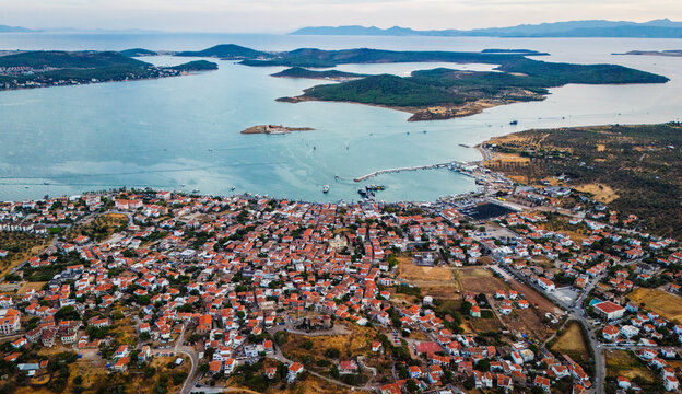 Aerial View of Cunda Island and Ayvalik Coast in Turkey